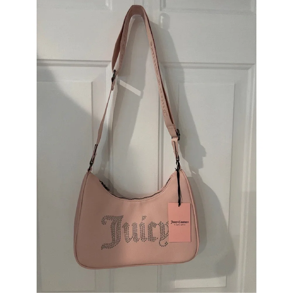 Juicy Couture Y2K Shoulder Bag Obsession Rhinestone Logo Purse Handbag Pink‎